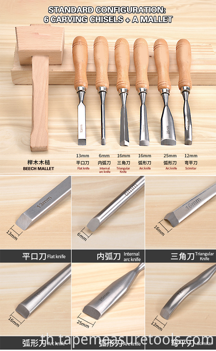 Probon หลากหลายรูปแบบ CRV Double Colour ทนทานงานไม้แกะสลักไม้ Chisel Set